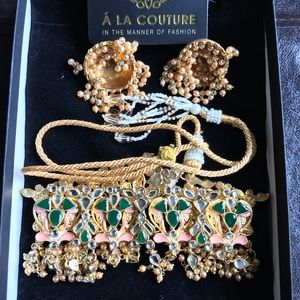 Brand New Indian Choker necklace Set pink & Green